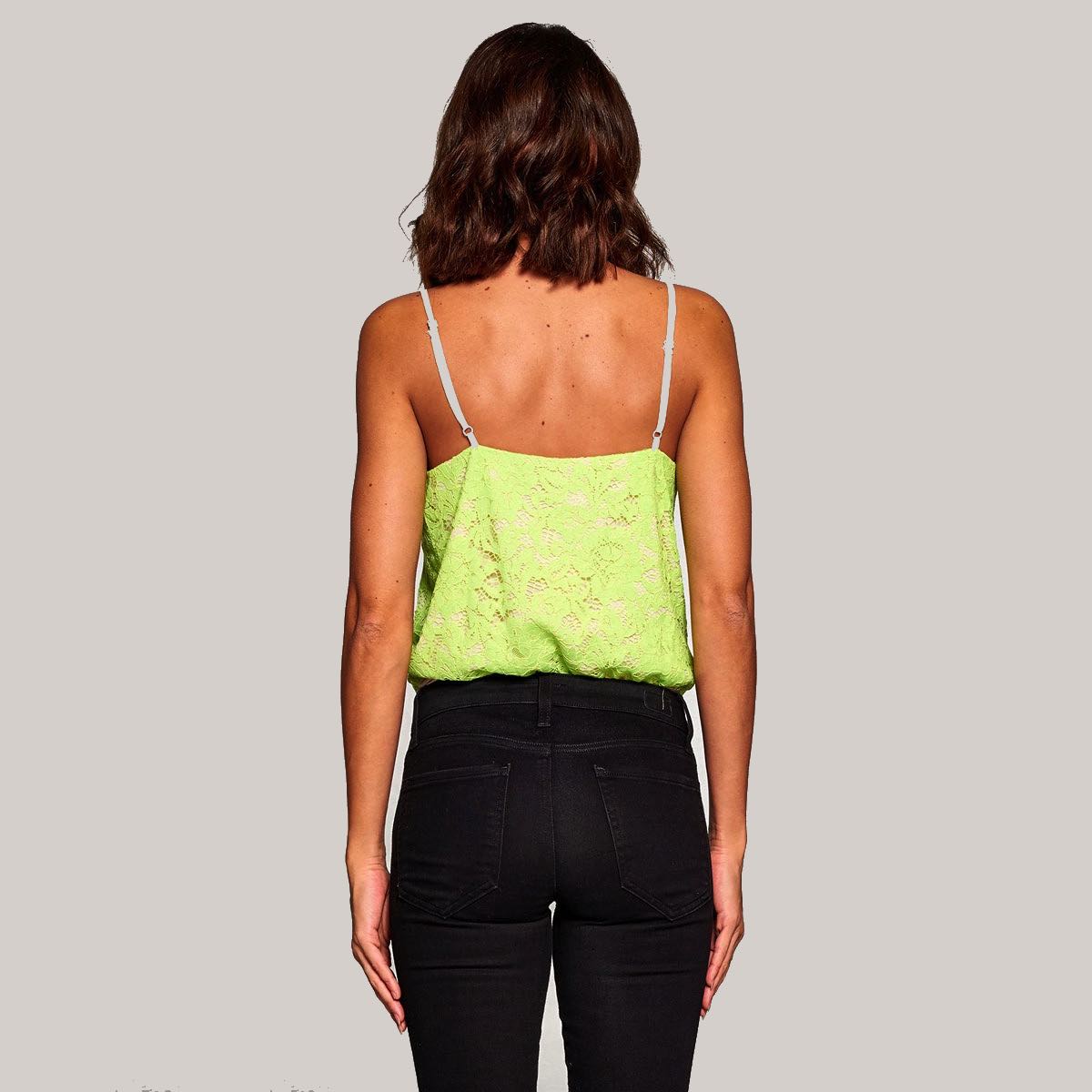 Lot composed of a sleeveless top in neon yellow lace, ro…