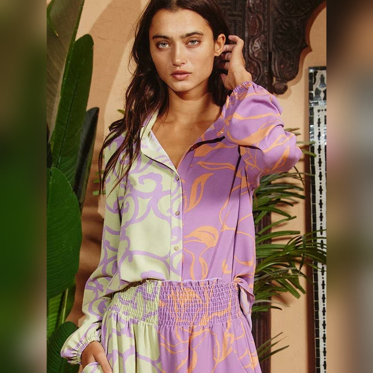Sage Lilac Color Block Blouse
