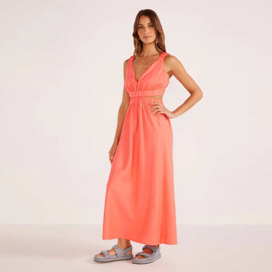 Lila Linen Cut Out Midi Dress