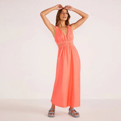 Lila Linen Cut Out Midi Dress