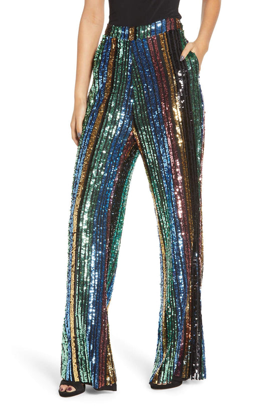 Leigh High Waisted Striped Sequin Pants Show Me Your Mumu 