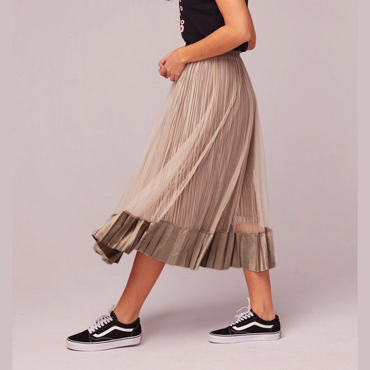 Tiny Dancer Taupe Velvet Pleated Midi Skirt Band Of Gypsies 